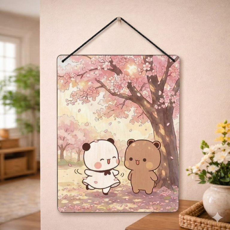 Cherry Blossom Bear Couple Wall Hanging | Aesthetic Sakura Spring Decor