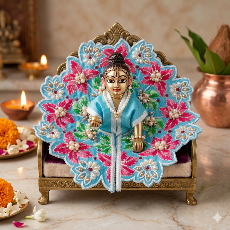 Tiny Shiny Laddu Gopal Poshak Thakur Ji Dress Heavy Designer Dress for Kanha Ji Fancy Dress for Bal Krishna Janmaasthmi Special for Ladoo Gopal Ji (Size-4 And 5)