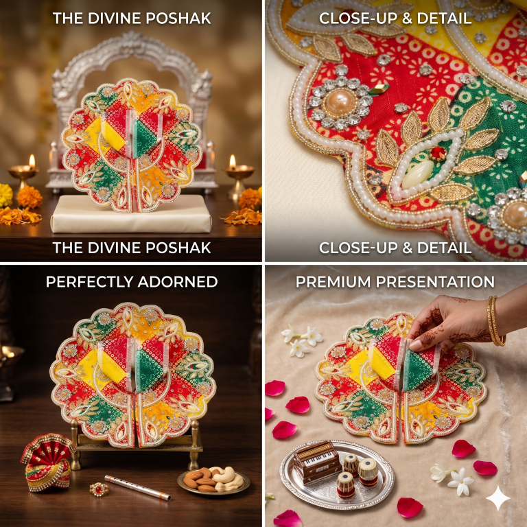 Tiny Shiny Laddu Gopal Poshak Thakur Ji Dress Heavy Designer Dress for Kanha Ji Fancy Dress for Bal Krishna Janmaasthmi Special for Ladoo Gopal Ji (Size-0 to6)