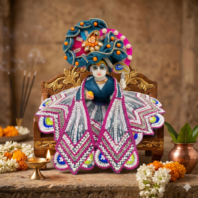 Tiny Shiny Laddu Gopal Poshak Thakur Ji Dress Heavy Designer Dress for Kanha Ji Fancy Dress for Bal Krishna Janmaasthmi Special for Ladoo Gopal Ji (Size-0 to 5)