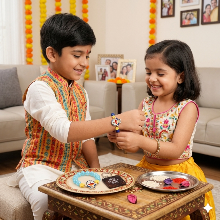 Captain & Doraemon Bracelet Bro Kids Rakhi Set of 2 Designer Rakhi for Brother