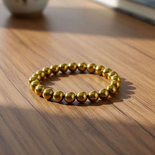 Golden Hematite Bracelet – Natural Stone Beaded Energy Bracelet for Men and Women, Adjustable Stretch Jewelry Gift