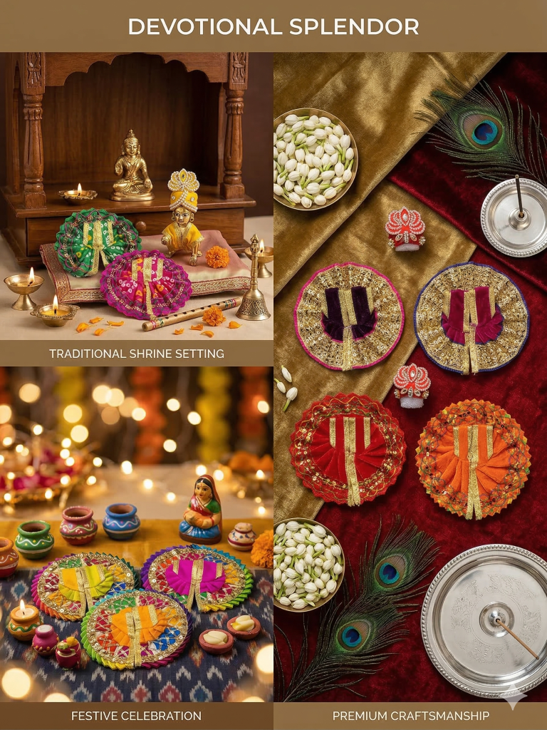 Tiny Shiny Laddu Gopal Poshak Thakur Ji Dress  Designer Dress for Kanha Ji Fancy Dress for Bal Krishna Janmaasthmi Special for Ladoo Gopal Ji (Poshak-8, Mukut-2, Size-1 )