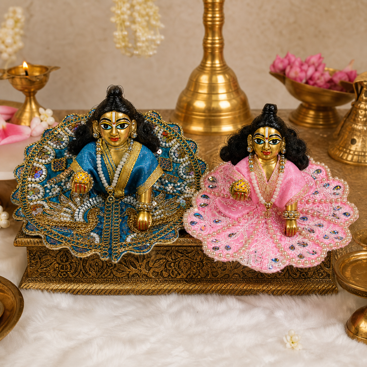 Tiny Shiny Laddu Gopal Poshak Thakur Ji Dress Heavy Designer Dress for Kanha Ji Fancy Dress for Bal Krishna Janmaasthmi Special for Ladoo Gopal Ji (Size-0 to 2)