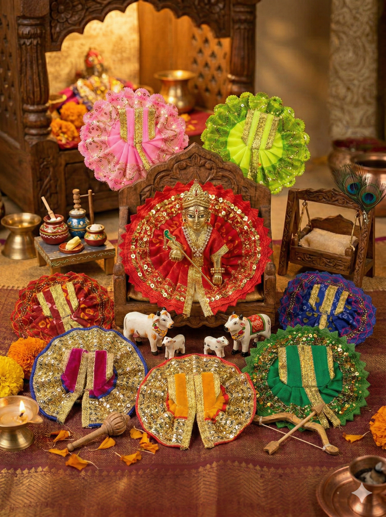 Tiny Shiny Laddu Gopal Poshak Thakur Ji Dress  Designer Dress for Kanha Ji Fancy Dress for Bal Krishna Janmaasthmi Special for Ladoo Gopal Ji (Poshak-8 Size-0)