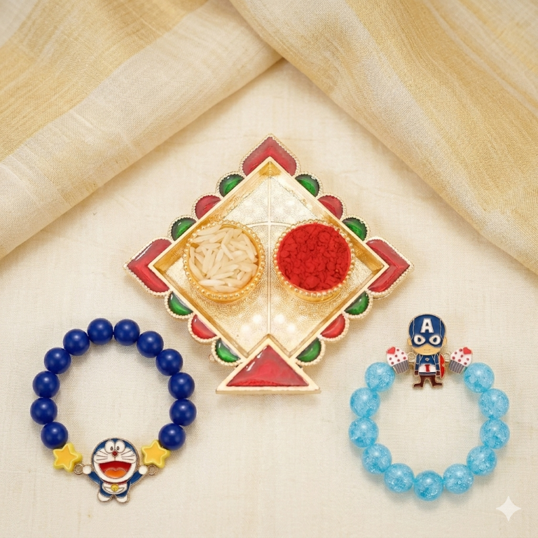 Captain & Doraemon Bracelet Bro Kids Rakhi Set of 2 Designer Rakhi for Brother