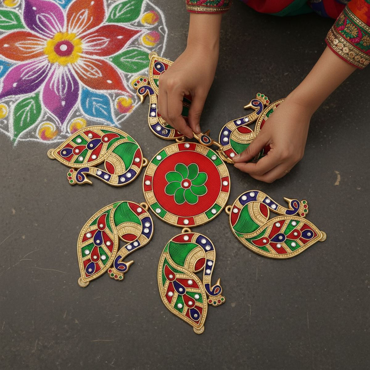 Peacock Meena Stone Rangoli