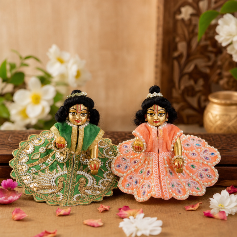 Tiny Shiny Laddu Gopal Poshak Thakur Ji Dress Heavy Designer Dress for Kanha Ji Fancy Dress for Bal Krishna Janmaasthmi Special for Ladoo Gopal Ji (Size-0 to 2)
