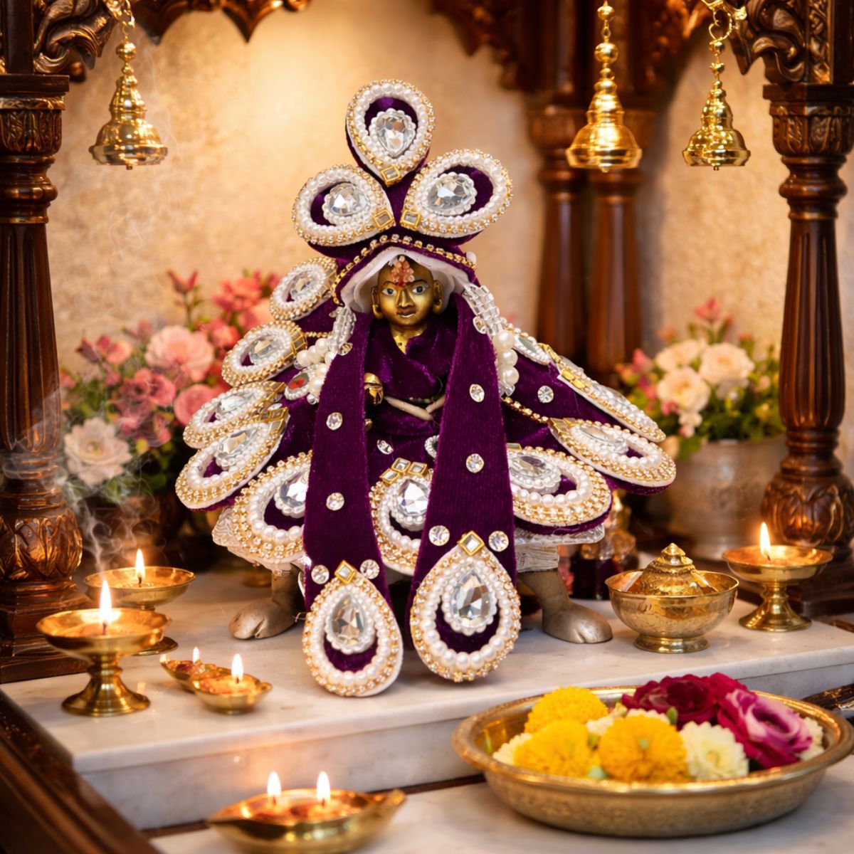 Tiny Shiny Laddu Gopal Poshak Thakur Ji Dress Heavy Designer Dress for Kanha Ji Fancy Dress for Bal Krishna Janmaasthmi Special for Ladoo Gopal Ji (Size-2 , Inch-6)