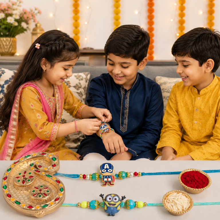 Kids Cartoon Rakhi Set of 2 | Minion & Superhero Designer Rakhi for Brother