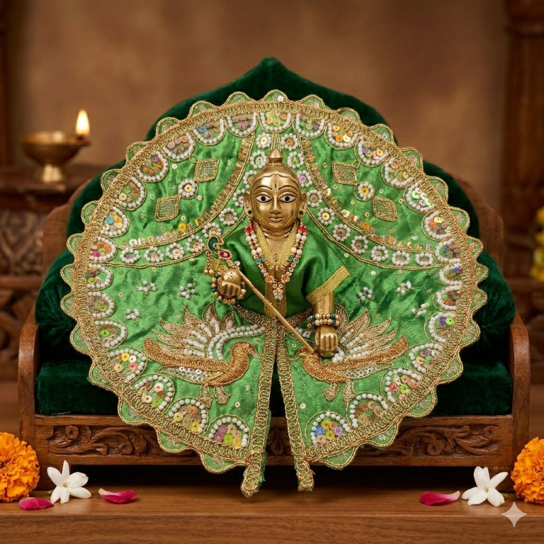 Tiny Shiny Laddu Gopal Poshak Thakur Ji Dress Heavy Designer Dress for Kanha Ji Fancy Dress for Bal Krishna Janmaasthmi Special for Ladoo Gopal Ji (Size-4 And 5)
