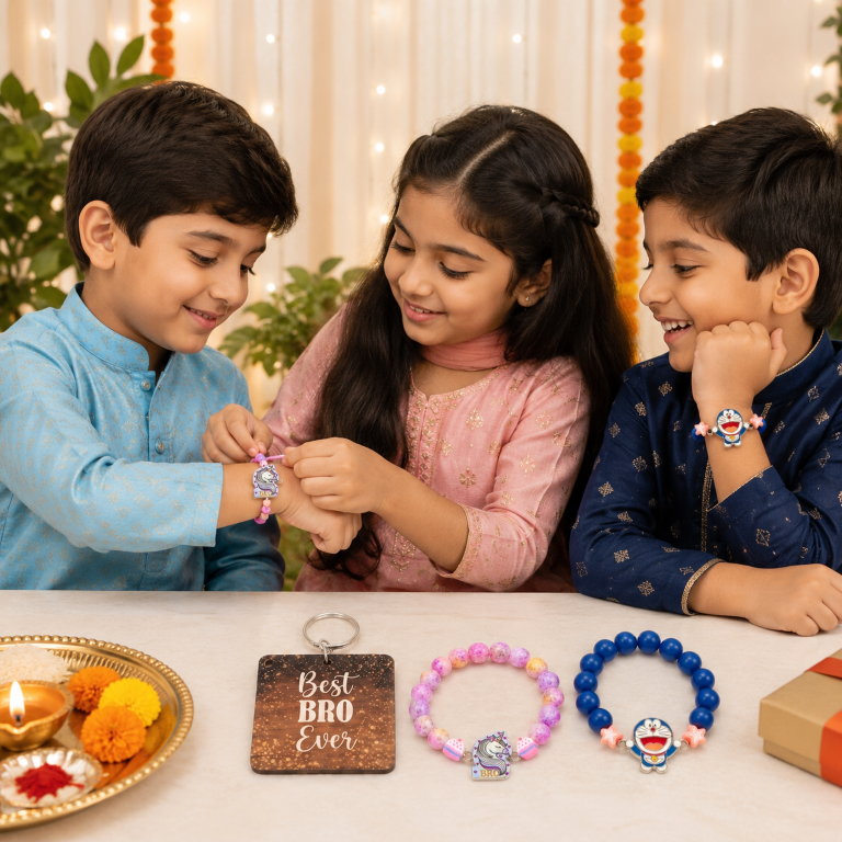 Unicorn & Doraemon Bracelet Bro Kids Rakhi Set of 2 Designer Rakhi for Brother