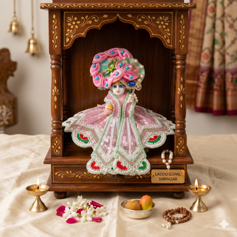 Tiny Shiny Laddu Gopal Poshak Thakur Ji Dress Heavy Designer Dress for Kanha Ji Fancy Dress for Bal Krishna Janmaasthmi Special for Ladoo Gopal Ji (Size-0 to 5)