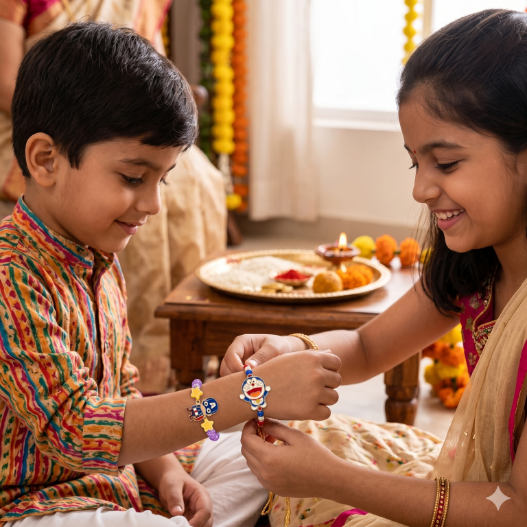 Tiny Shiny Captain America & Doraemon Kids Rakhi Set of 2 Designer Rakhi for Brother