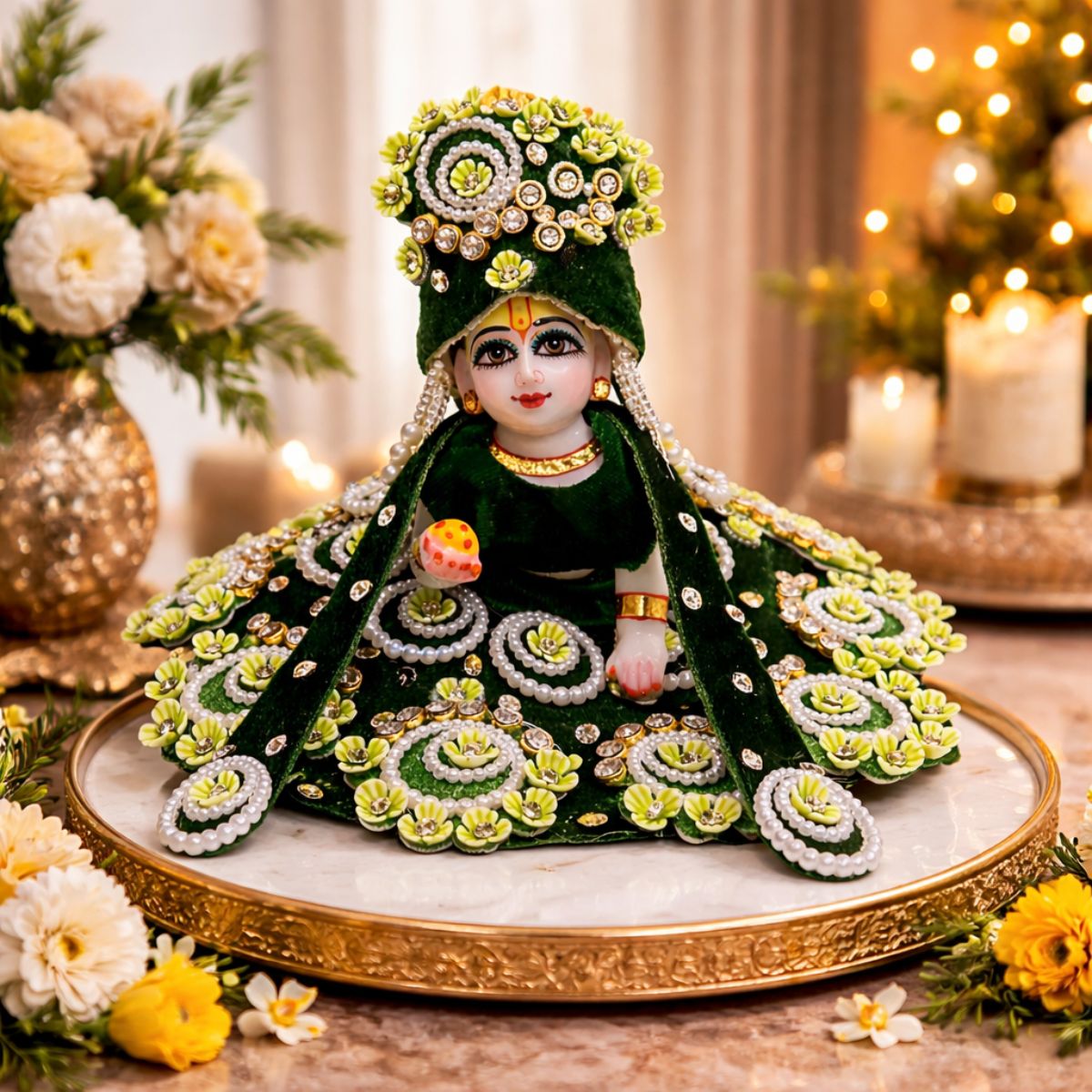 Tiny Shiny Laddu Gopal Poshak Thakur Ji Dress Heavy Designer Dress for Kanha Ji Fancy Dress for Bal Krishna Janmaasthmi Special for Ladoo Gopal Ji (Size- 1 to 6)