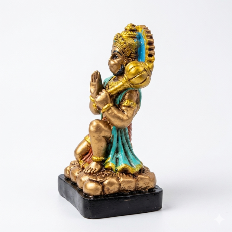 Divine Lord Hanuman Idol with Gada - Antique Bronze Finish & Vibrant Accents (13 cm) | Bajrang Bali Murti for Home & Office