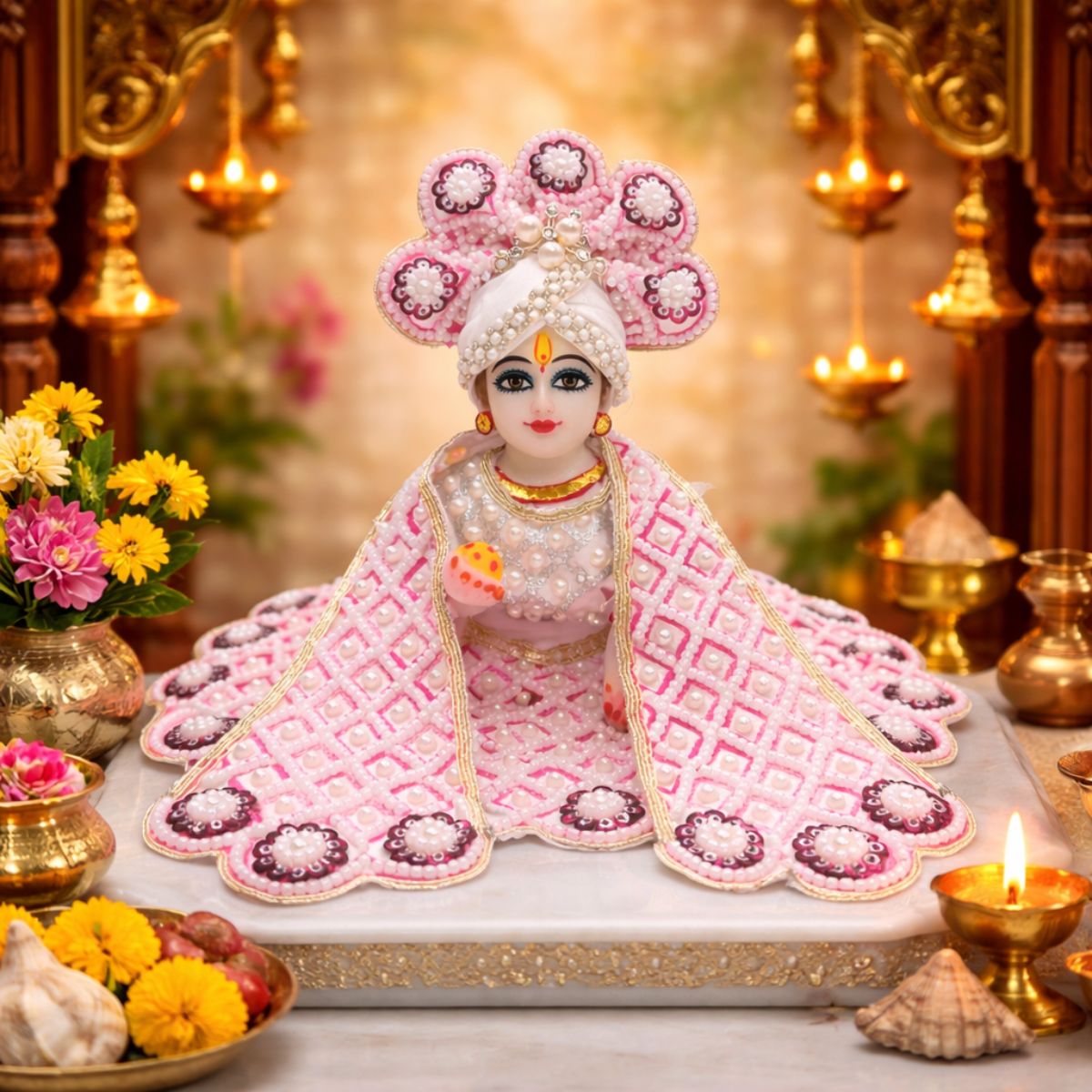 Tiny Shiny Laddu Gopal Poshak Thakur Ji Dress Heavy Designer Dress for Kanha Ji Fancy Dress for Bal Krishna Janmaasthmi Special for Ladoo Gopal Ji (Size- 0 to 6)