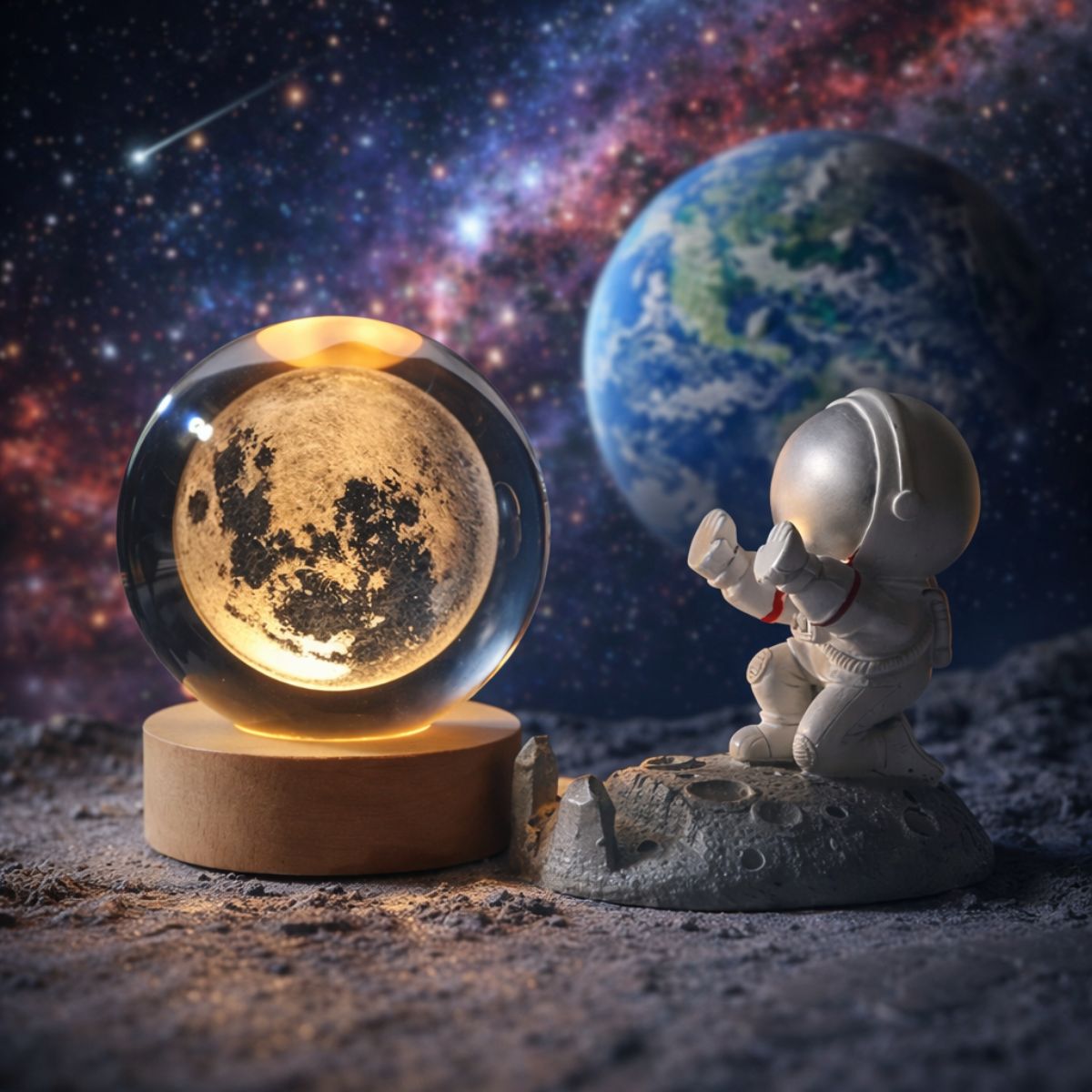 Tiny Shiny 3D Laser Engraved Moon Model Crystal  Glass Ball
