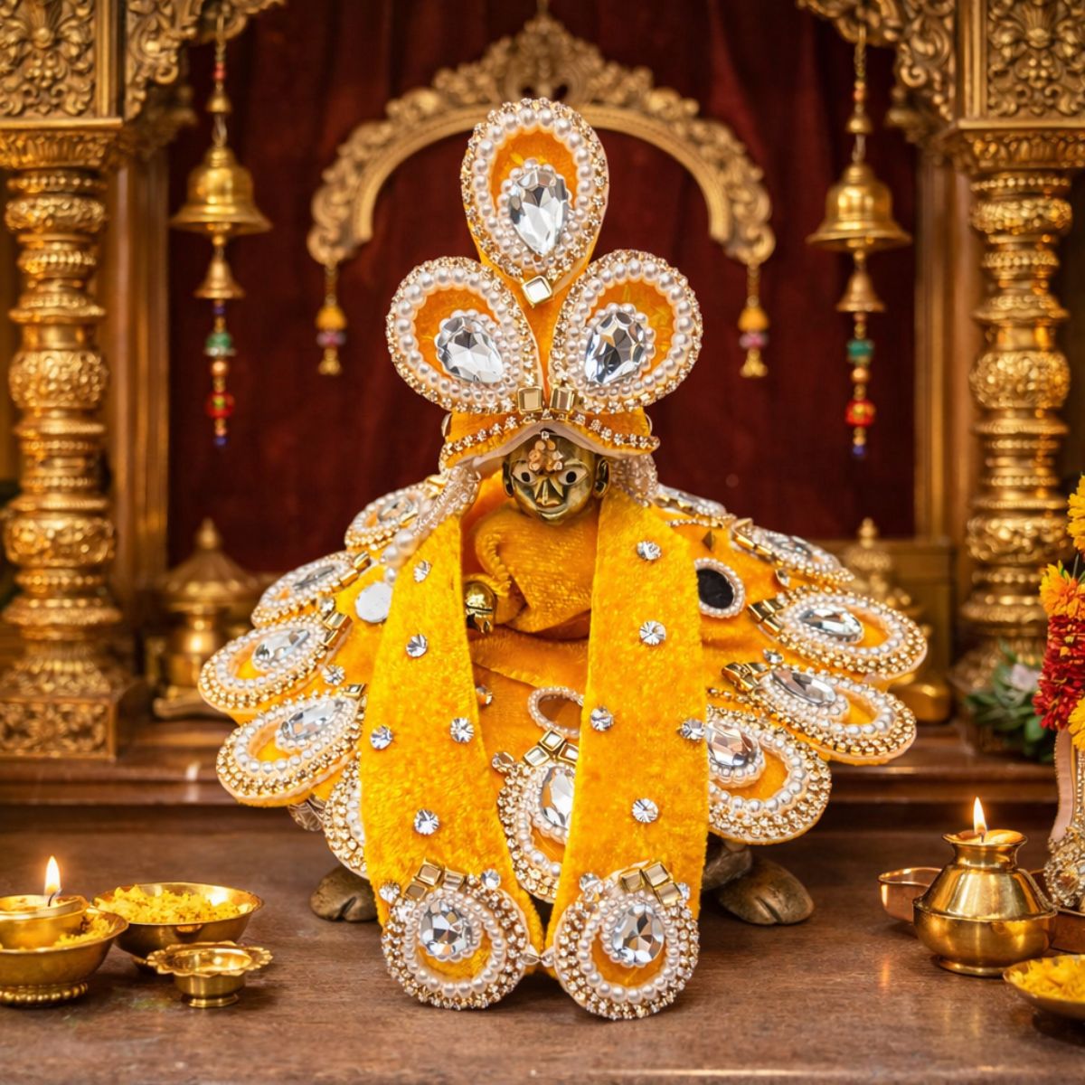 Tiny Shiny Laddu Gopal Poshak Thakur Ji Dress Heavy Designer Dress for Kanha Ji Fancy Dress for Bal Krishna Janmaasthmi Special for Ladoo Gopal Ji (Size-2 , Inch-6)