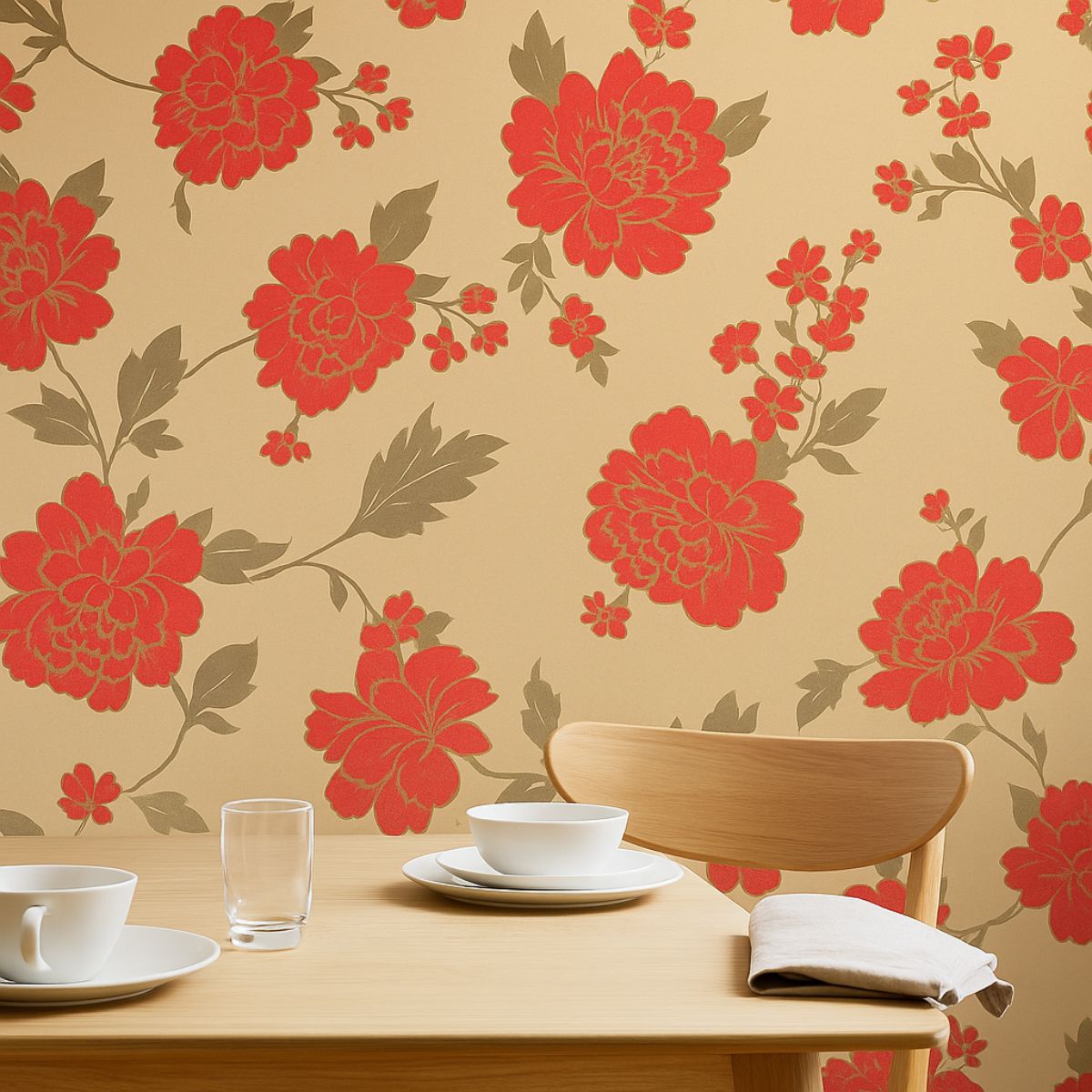 Red Flower Design Vinyl Wall Sticker