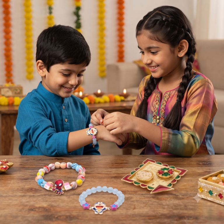 Spider Hero & Doraemon Bracelet Bro Kids Rakhi Set of 2 Designer Rakhi for Brother