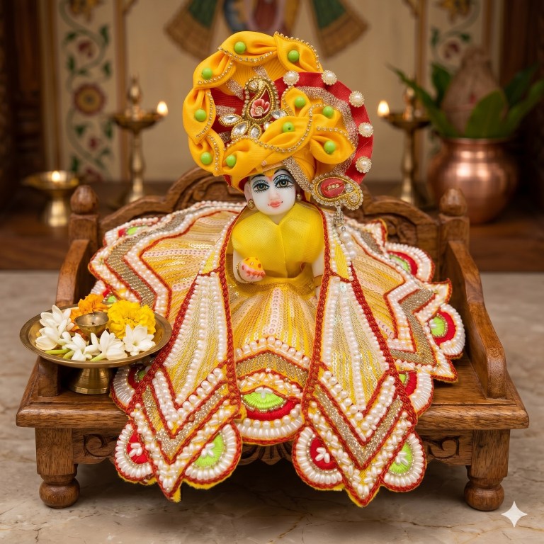 Tiny Shiny Laddu Gopal Poshak Thakur Ji Dress Heavy Designer Dress for Kanha Ji Fancy Dress for Bal Krishna Janmaasthmi Special for Ladoo Gopal Ji (Size-0 to 5)