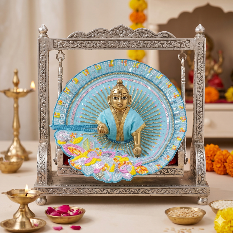 Tiny Shiny Laddu Gopal Poshak Thakur Ji Dress Heavy Designer Dress for Kanha Ji Fancy Dress for Bal Krishna Janmaasthmi Special for Ladoo Gopal Ji (Size-3 to 5)