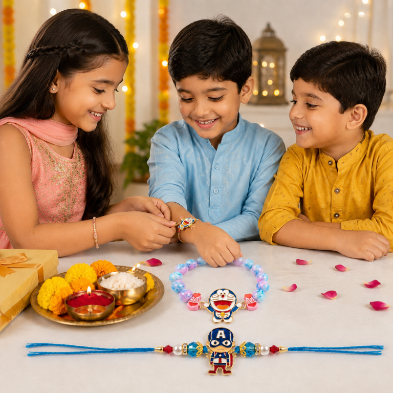 Doraemon & Captain Bracelet Bro Kids Rakhi Set of 2 Designer Rakhi for Brother