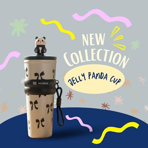 Panda Jelly Cup with Straw & Carry Strap – 700ml Cute Insulated Tumbler for Kids & Girls