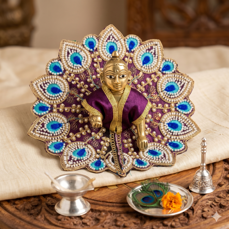 Tiny Shiny Laddu Gopal Poshak Thakur Ji Dress Heavy Designer Dress for Kanha Ji Fancy Dress for Bal Krishna Janmaasthmi Special for Ladoo Gopal Ji (Size-4)