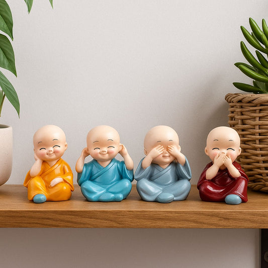 Tiny Shiny Colourful 4 Monks Buddha Monk Statues