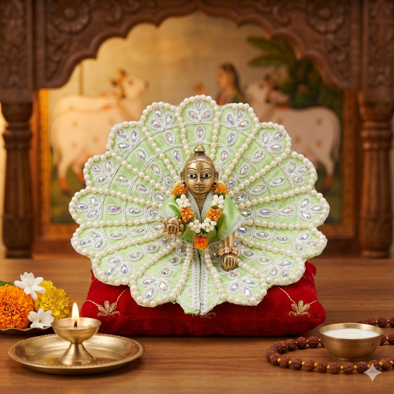 Tiny Shiny Laddu Gopal Poshak Thakur Ji Dress Heavy Designer Dress for Kanha Ji Fancy Dress for Bal Krishna Janmaasthmi Special for Ladoo Gopal Ji (Size- 4 And 5)