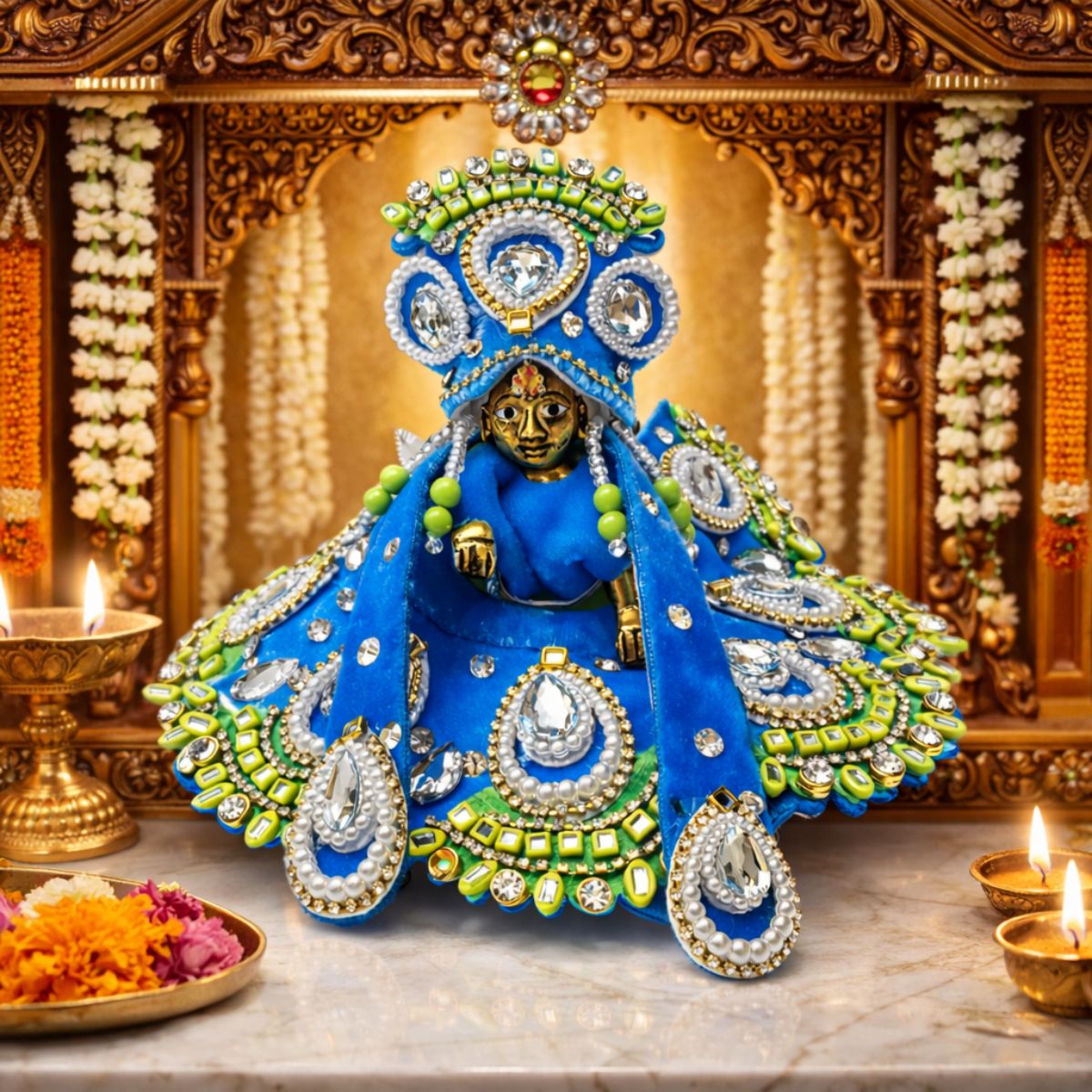 Tiny Shiny Laddu Gopal Poshak Thakur Ji Dress Heavy Designer Dress for Kanha Ji Fancy Dress for Bal Krishna Janmaasthmi Special for Ladoo Gopal Ji (Size-2)