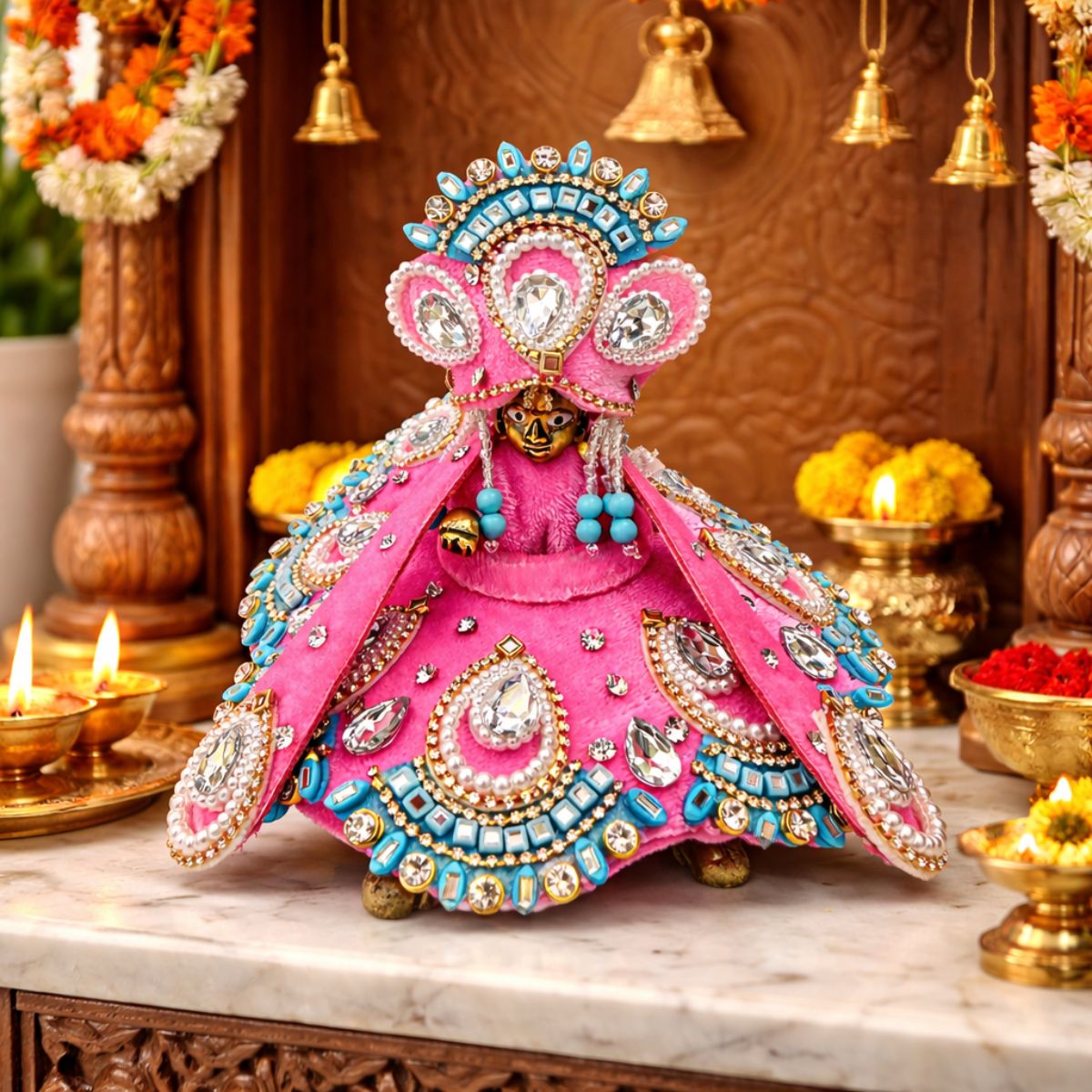 Tiny Shiny Laddu Gopal Poshak Thakur Ji Dress Heavy Designer Dress for Kanha Ji Fancy Dress for Bal Krishna Janmaasthmi Special for Ladoo Gopal Ji (Size-2)