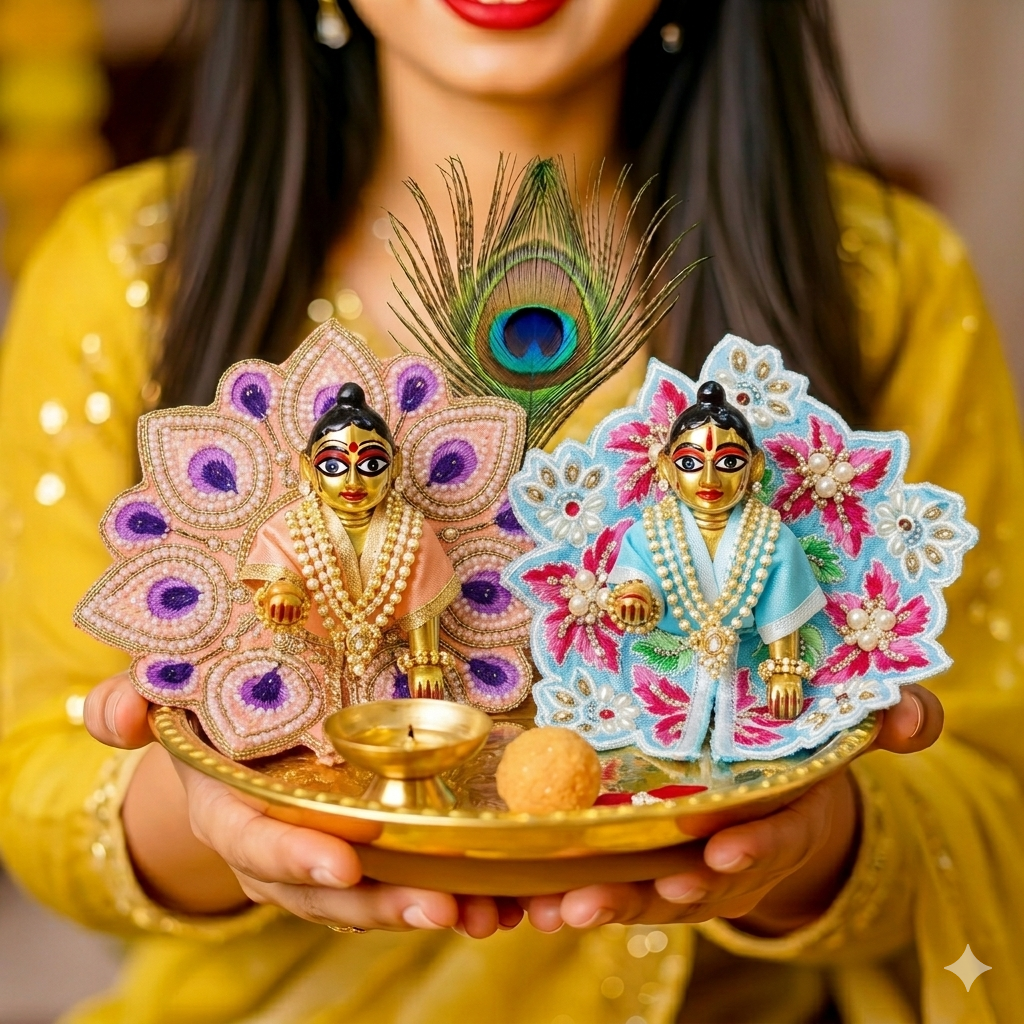 Tiny Shiny Laddu Gopal Poshak Thakur Ji Dress Heavy Designer Dress for Kanha Ji Fancy Dress for Bal Krishna Janmaasthmi Special for Ladoo Gopal Ji (Size-0 to 2)
