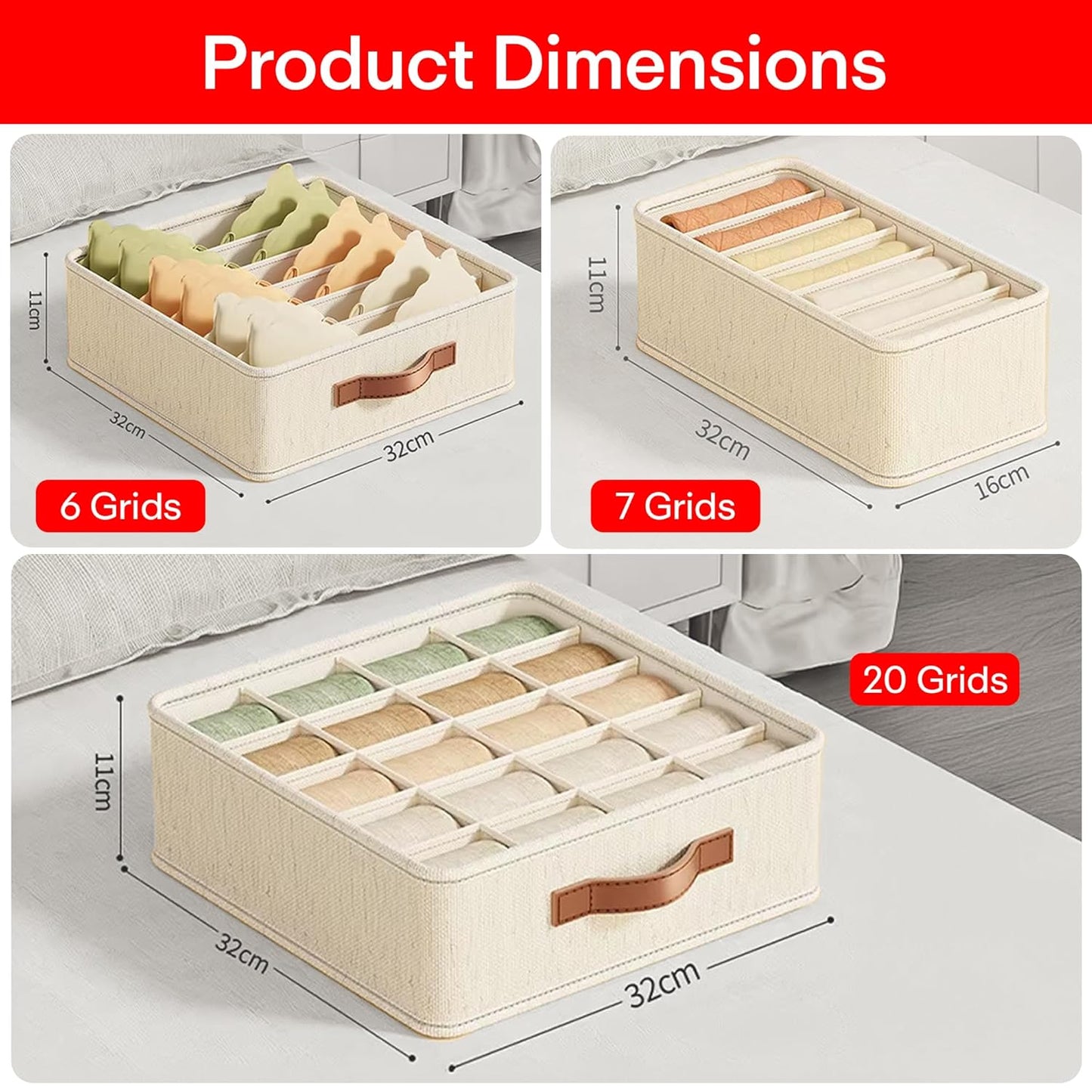 Tiny Shiny Drawer Organizer Box — Socks, Bra,  Panty and Lingerie Storage | Cotton | Cream