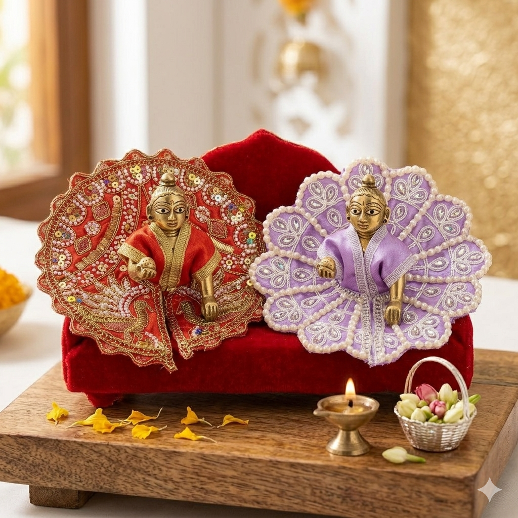 Tiny Shiny Laddu Gopal Poshak Thakur Ji Dress Heavy Designer Dress for Kanha Ji Fancy Dress for Bal Krishna Janmaasthmi Special for Ladoo Gopal Ji (Size-0 to 2)