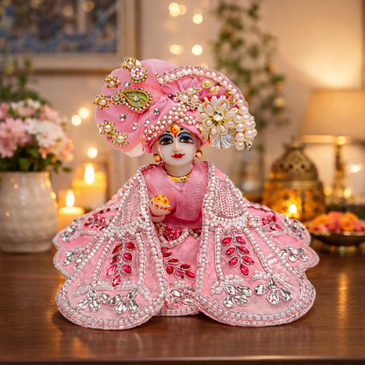 Tiny Shiny Laddu Gopal Poshak Thakur Ji Dress Heavy Designer Dress for Kanha Ji Fancy Dress for Bal Krishna Janmaasthmi Special for Ladoo Gopal Ji (Size-0 to 5)