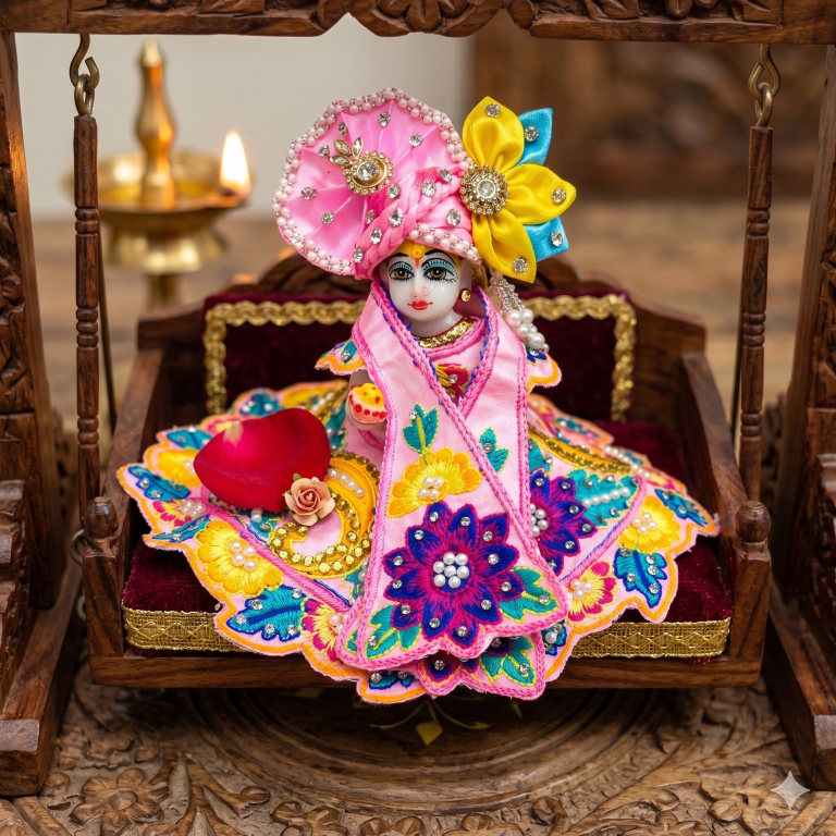 Tiny Shiny Laddu Gopal Poshak Thakur Ji Dress Heavy Designer Dress for Kanha Ji Fancy Dress for Bal Krishna Janmaasthmi Special for Ladoo Gopal Ji (Size- 0 to 5)