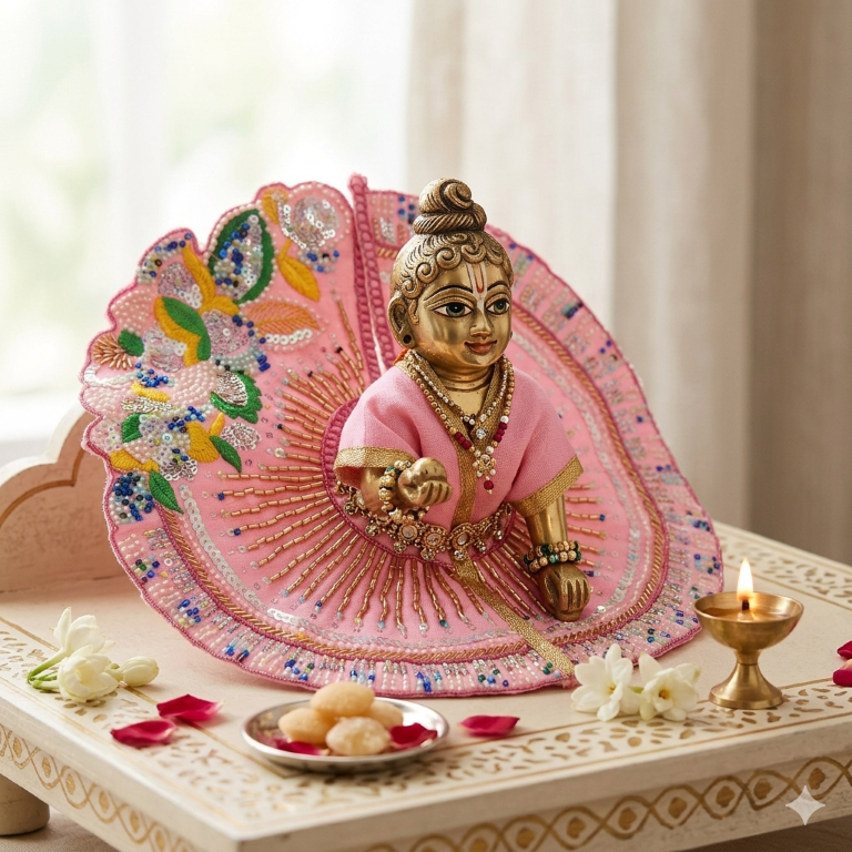 Tiny Shiny Laddu Gopal Poshak Thakur Ji Dress Heavy Designer Dress for Kanha Ji Fancy Dress for Bal Krishna Janmaasthmi Special for Ladoo Gopal Ji (Size-3 to 5)