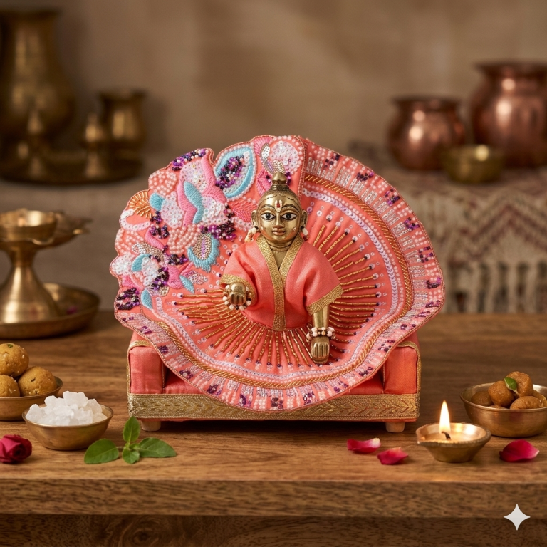 Tiny Shiny Laddu Gopal Poshak Thakur Ji Dress Heavy Designer Dress for Kanha Ji Fancy Dress for Bal Krishna Janmaasthmi Special for Ladoo Gopal Ji (Size-3 to 5)
