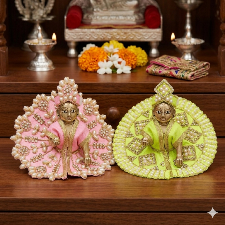 Tiny Shiny Laddu Gopal Poshak Thakur Ji Dress Heavy Designer Dress for Kanha Ji Fancy Dress for Bal Krishna Janmaasthmi Special for Ladoo Gopal Ji (Size-1 And 2)
