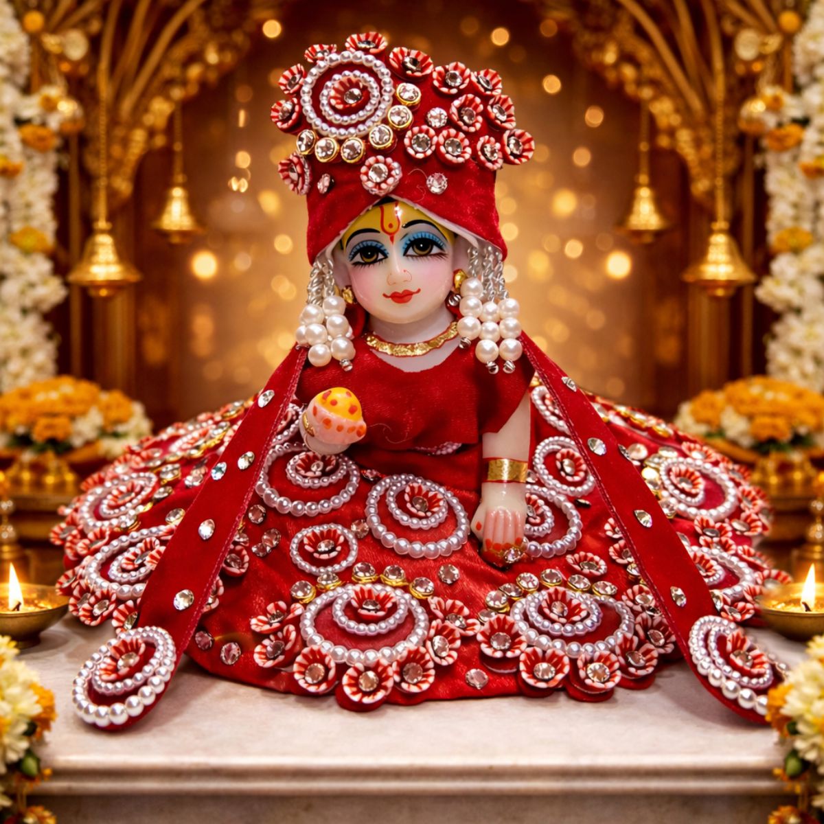 Tiny Shiny Laddu Gopal Poshak Thakur Ji Dress Heavy Designer Dress for Kanha Ji Fancy Dress for Bal Krishna Janmaasthmi Special for Ladoo Gopal Ji (Size- 1 to 6)