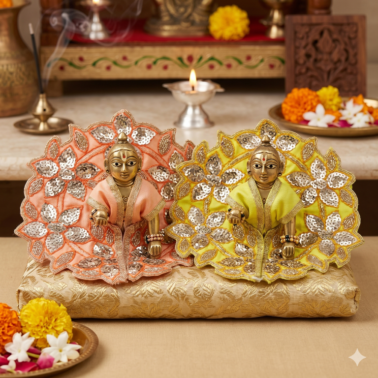 Tiny Shiny Laddu Gopal Poshak Thakur Ji Dress Heavy Designer Dress for Kanha Ji Fancy Dress for Bal Krishna Janmaasthmi Special for Ladoo Gopal Ji (Size-0 to 3")
