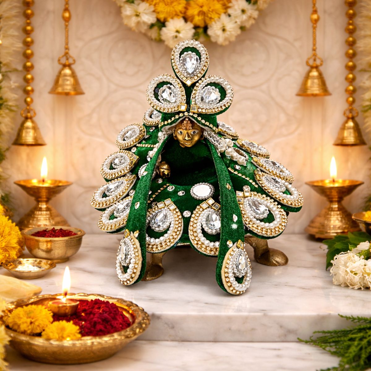 Tiny Shiny Laddu Gopal Poshak Thakur Ji Dress Heavy Designer Dress for Kanha Ji Fancy Dress for Bal Krishna Janmaasthmi Special for Ladoo Gopal Ji (Size-2 , Inch-6)