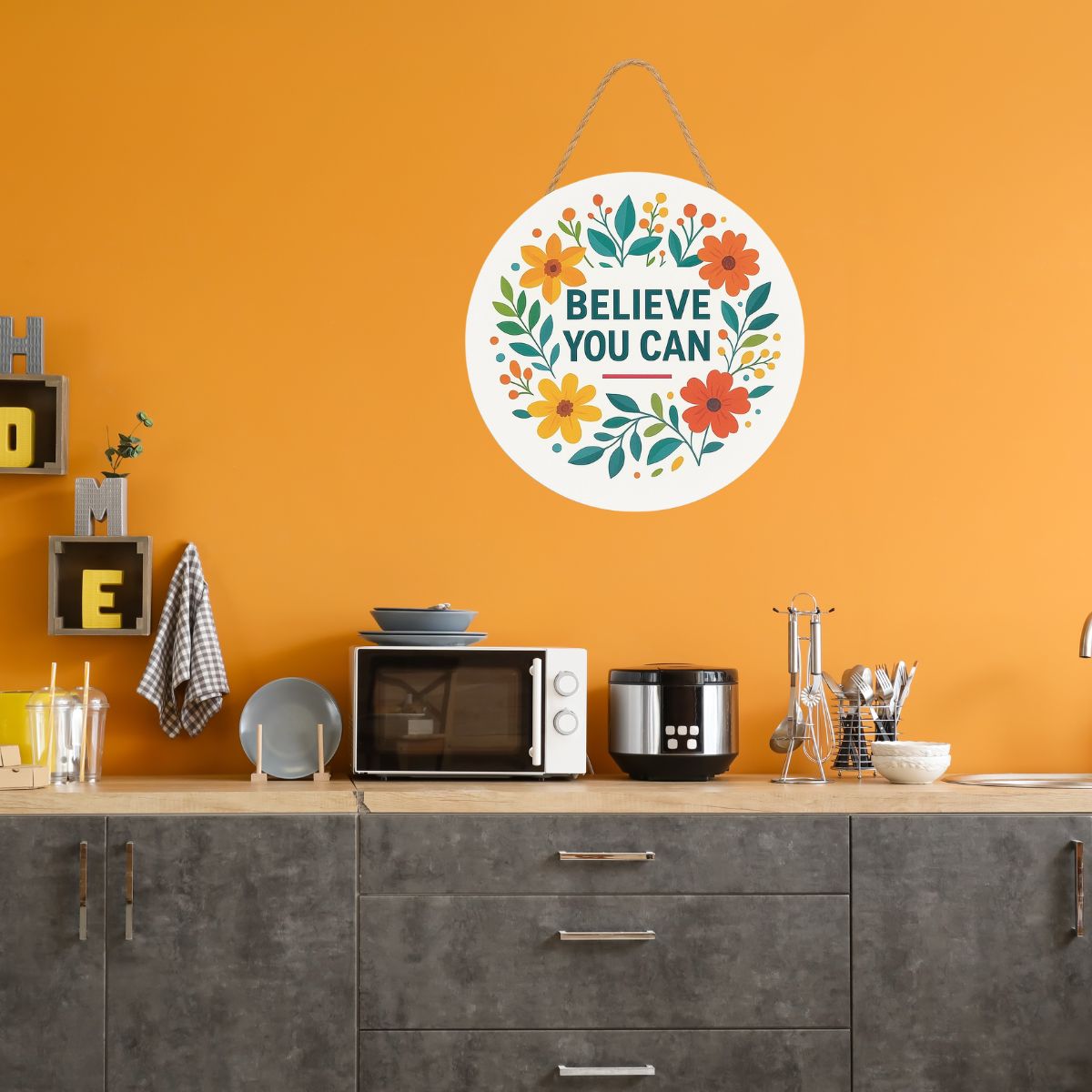 Believe You Can Floral Hanging Wall Plaque for Home Décor