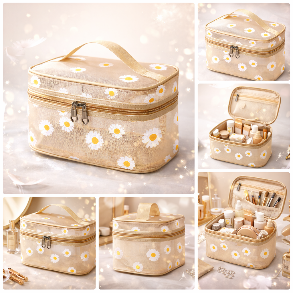 Tiny Shiny Transparent Travel Cosmetic Bag —  Waterproof Toiletry Organizer with Zipper for  Men and Women