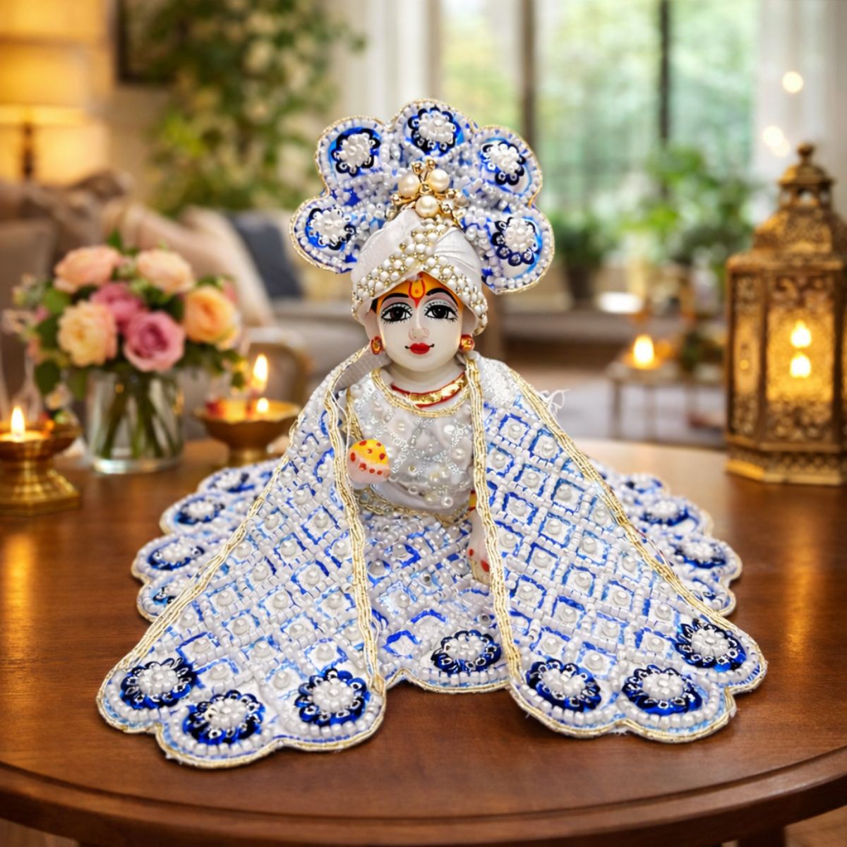 Tiny Shiny Laddu Gopal Poshak Thakur Ji Dress Heavy Designer Dress for Kanha Ji Fancy Dress for Bal Krishna Janmaasthmi Special for Ladoo Gopal Ji (Size- 0 to 6)