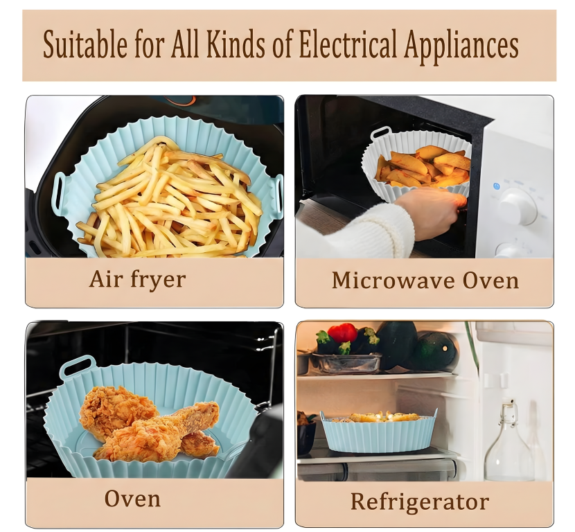 Air Fryer Liners I Round Silicone Basket Baking Tray I Pot with Ear Handles I Nonstick Reusable Heat Resistant I Cooking Oven Insert Accessories - Multicolor (Pack of 2)