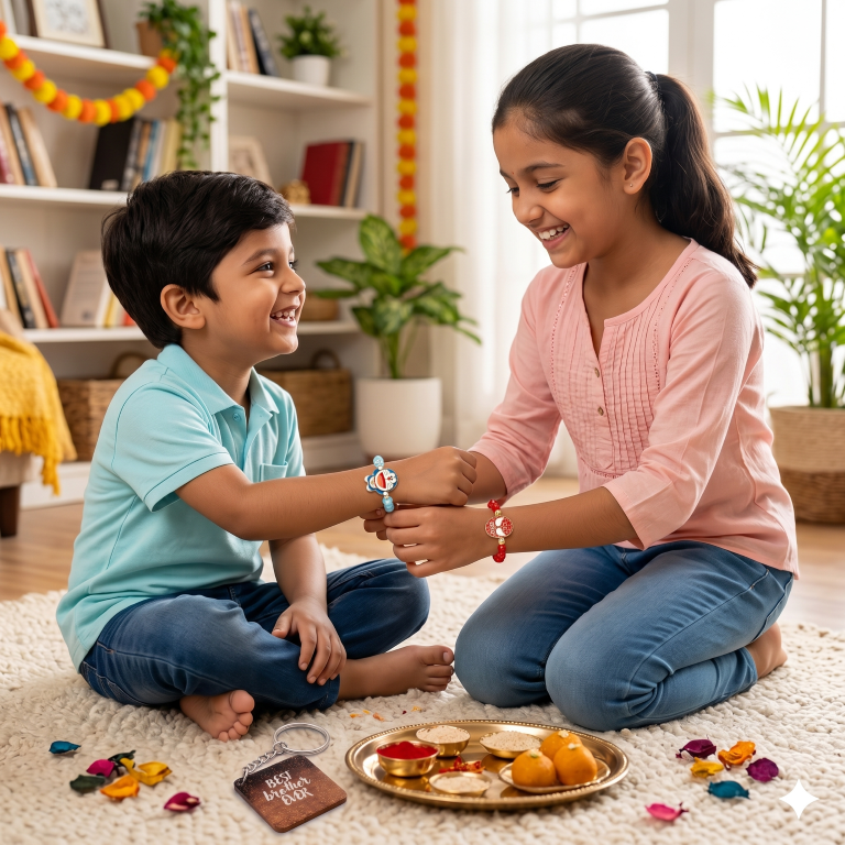 Kids Rakhi Combo Set of 2 with Chocolate, Best Brother Keychain & Roli Chawal | Raksha Bandhan Gift Hamper for Boys